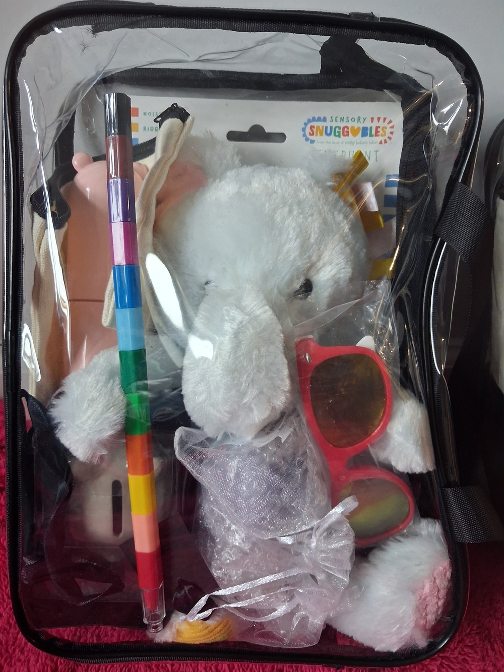 SNUGG❤️BLES White Elephant Plush with Rainbow Stick and Pink Sunglasses Gift Bag